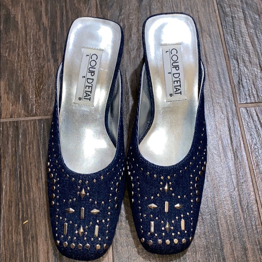 Denim slip on shoes with studs